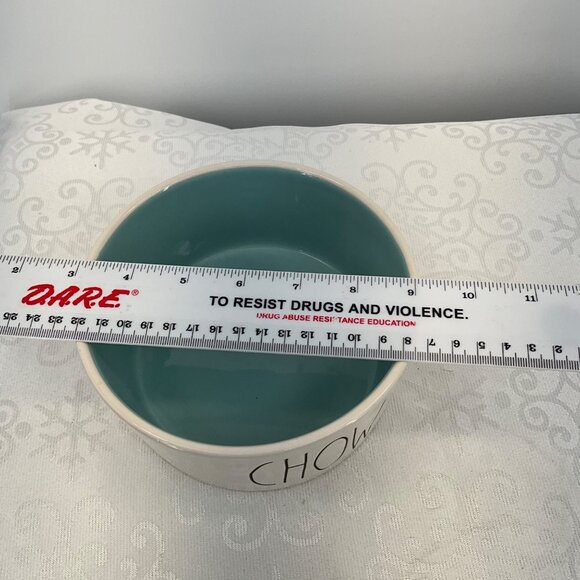 Rae Dunn Ceramic "Chow Down" Pet Bowl Blue Interior - Picture 4 of 4
